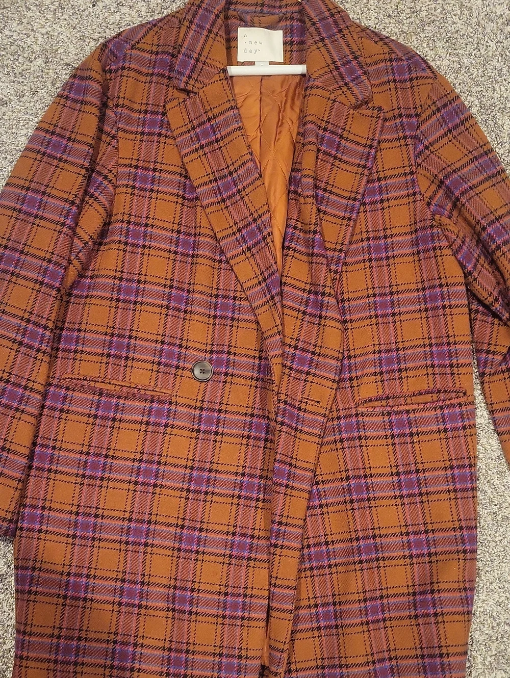 a new day Rust Plaid Coat with Purple and Black Checks